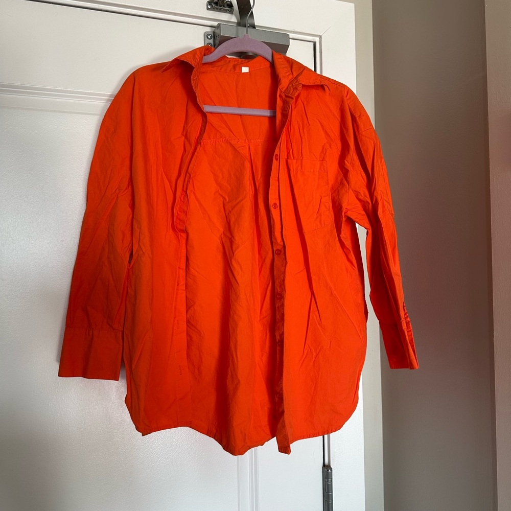 Vibrant Orange Button-Up Shirt